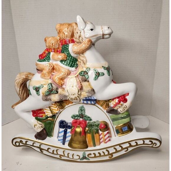 Musial Rocking Horse BEALS PALAIS ROYAL STAGE CHRISTMAS BEARS LARGE PORCELAIN - Picture 7 of 16